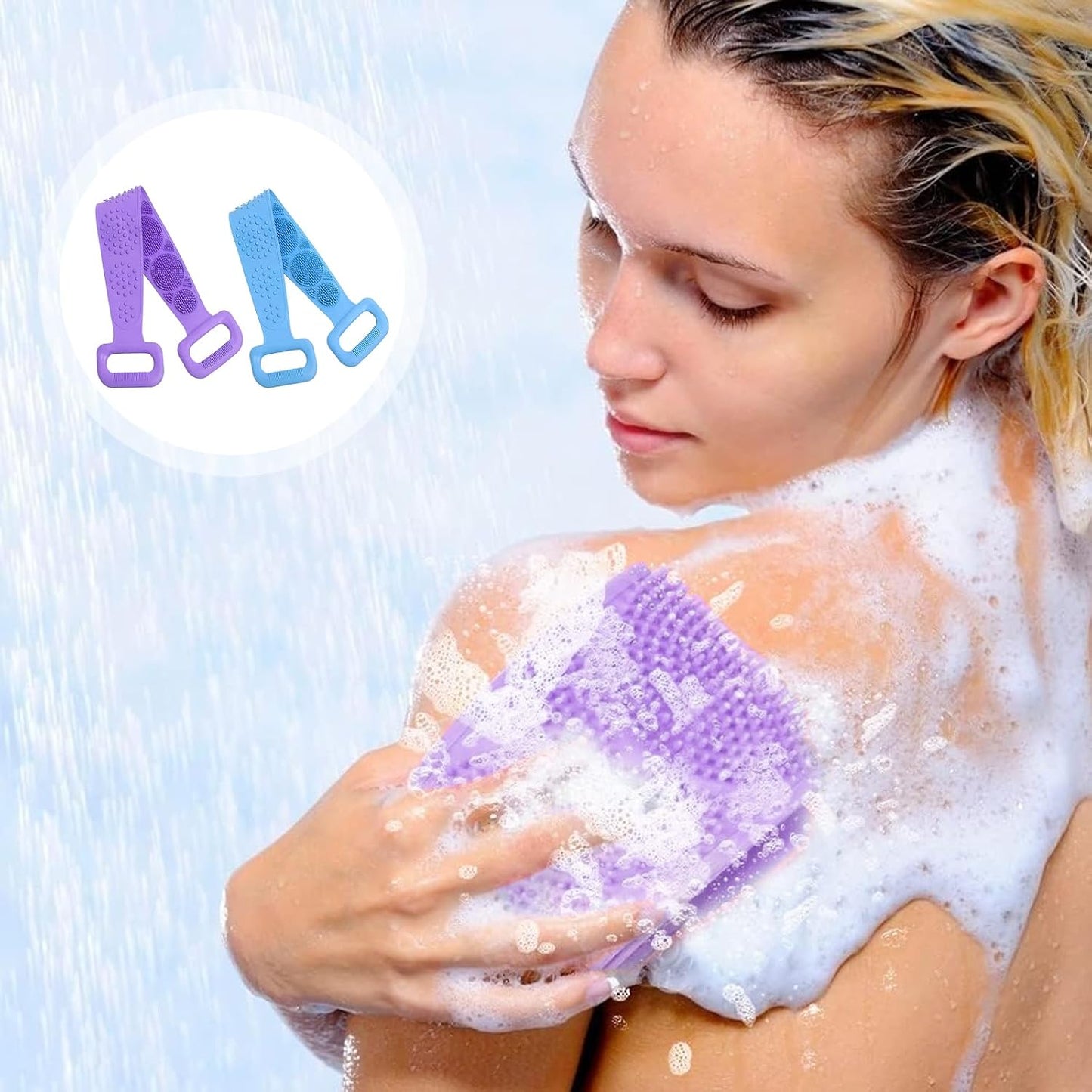 Silicone Body Scrubber for Shower,Silicone Back Body Scrubber with Handle,27.5 Inch Exfoliating Deep Clean Bath Body Brush Scrubber for Men and Women-2 PCS