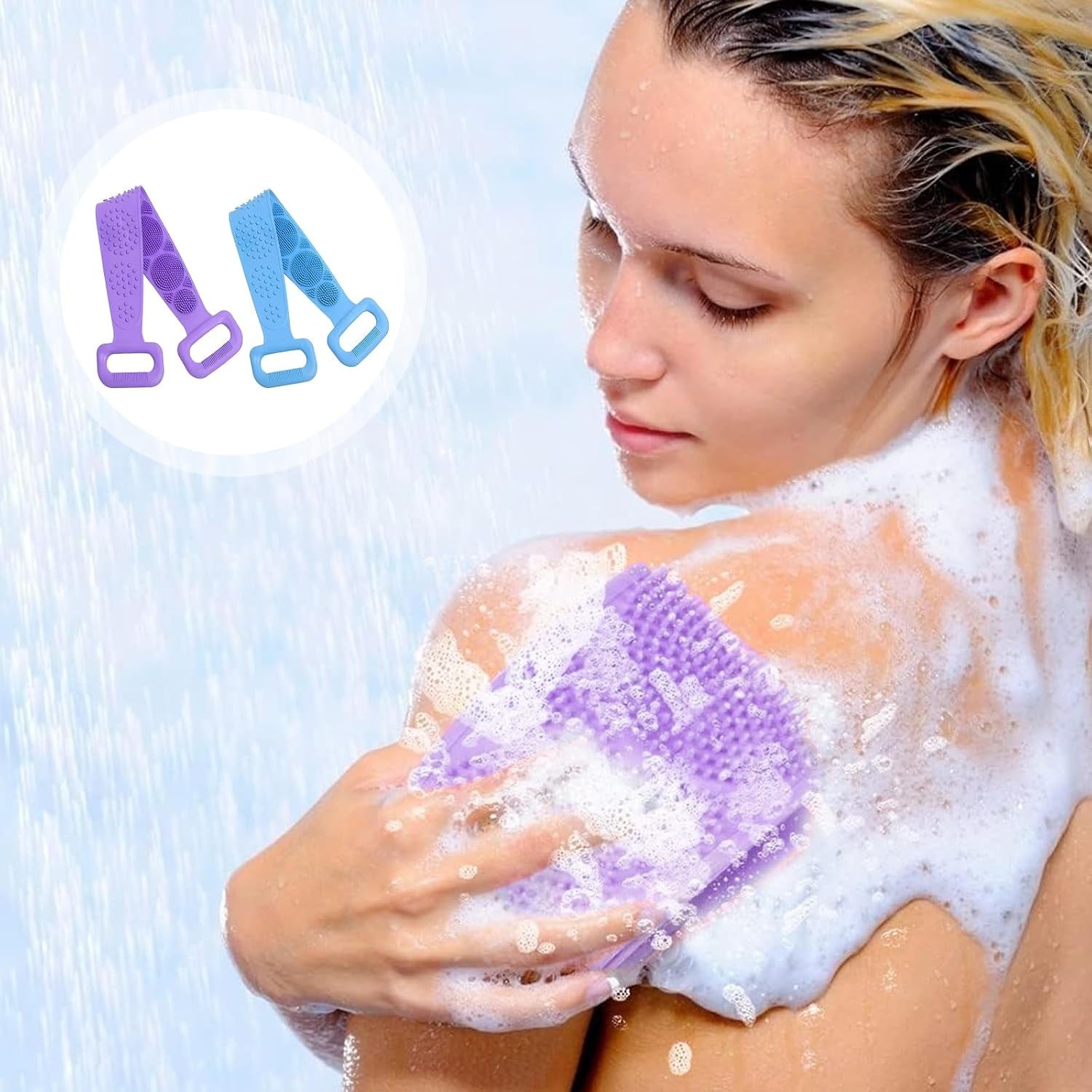 Silicone Body Scrubber for Shower,Silicone Back Body Scrubber with Handle,27.5 Inch Exfoliating Deep Clean Bath Body Brush Scrubber for Men and Women-2 PCS