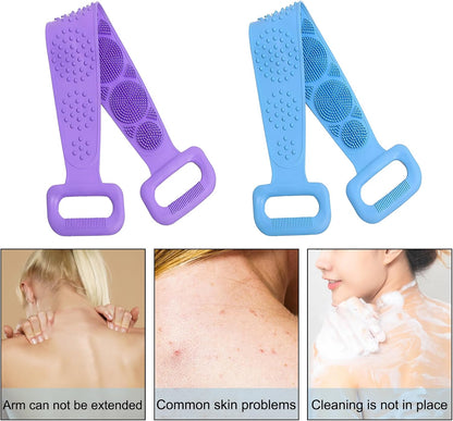 Silicone Body Scrubber for Shower,Silicone Back Body Scrubber with Handle,27.5 Inch Exfoliating Deep Clean Bath Body Brush Scrubber for Men and Women-2 PCS