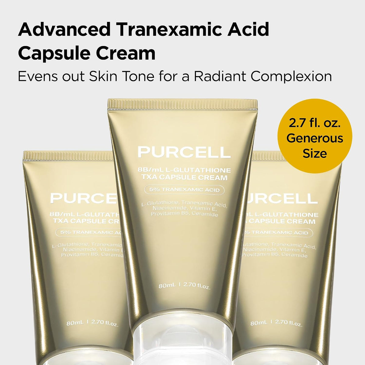 TXA Capsule Cream with 5% Tranexamic Acid + 5% Niacinamide – L-Glutathione Antioxidant Moisturizer for Even-Toned Skin, Reduces Dullness & Uneven Skin Tone, All Skin Types (2.71 Fl Oz / 80Ml)