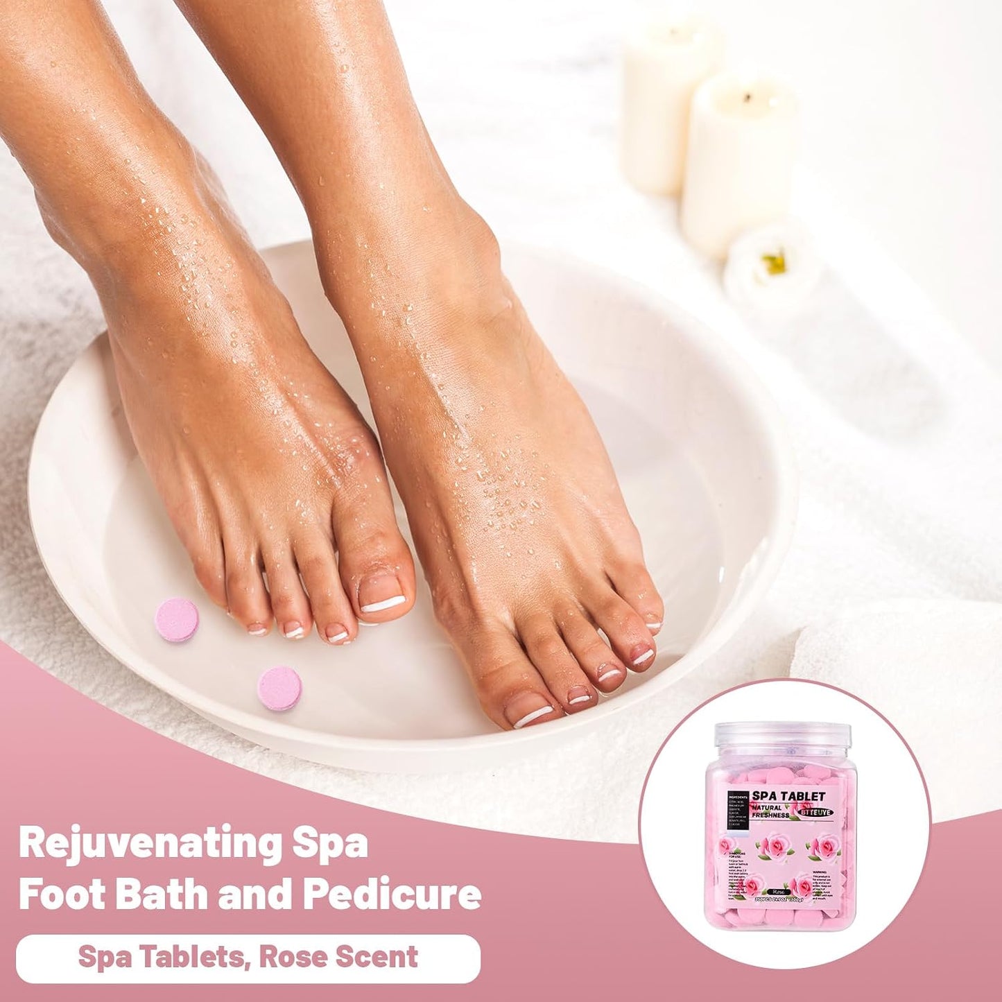 Spa Foot Bath Pedicure Tablets ,Pedicure Foot Spa Supplies,Natural & Refreshing, Relieve Fatigue, Quickly Dissolve & Remove Dead Skin, Rose Fragrance, 350-Count