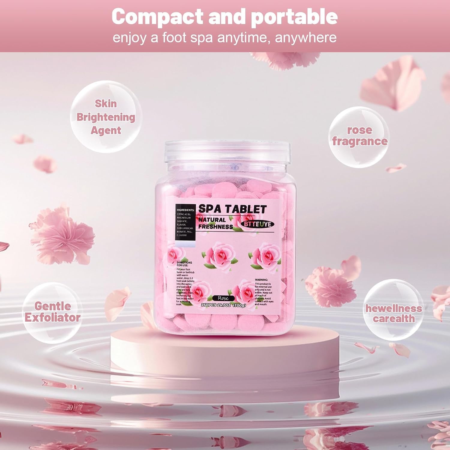 Spa Foot Bath Pedicure Tablets ,Pedicure Foot Spa Supplies,Natural & Refreshing, Relieve Fatigue, Quickly Dissolve & Remove Dead Skin, Rose Fragrance, 350-Count