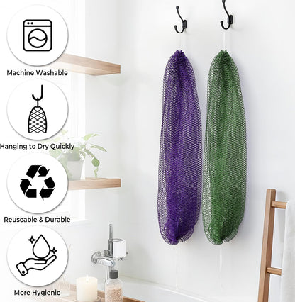 African Net Sponge Authentic - Exfoliating Back Scrub Bath Sponge with Knots - Afro Scrub Body Scrubber Exfoliator Washcloth - African Body Care Daily Use Shower Essentials