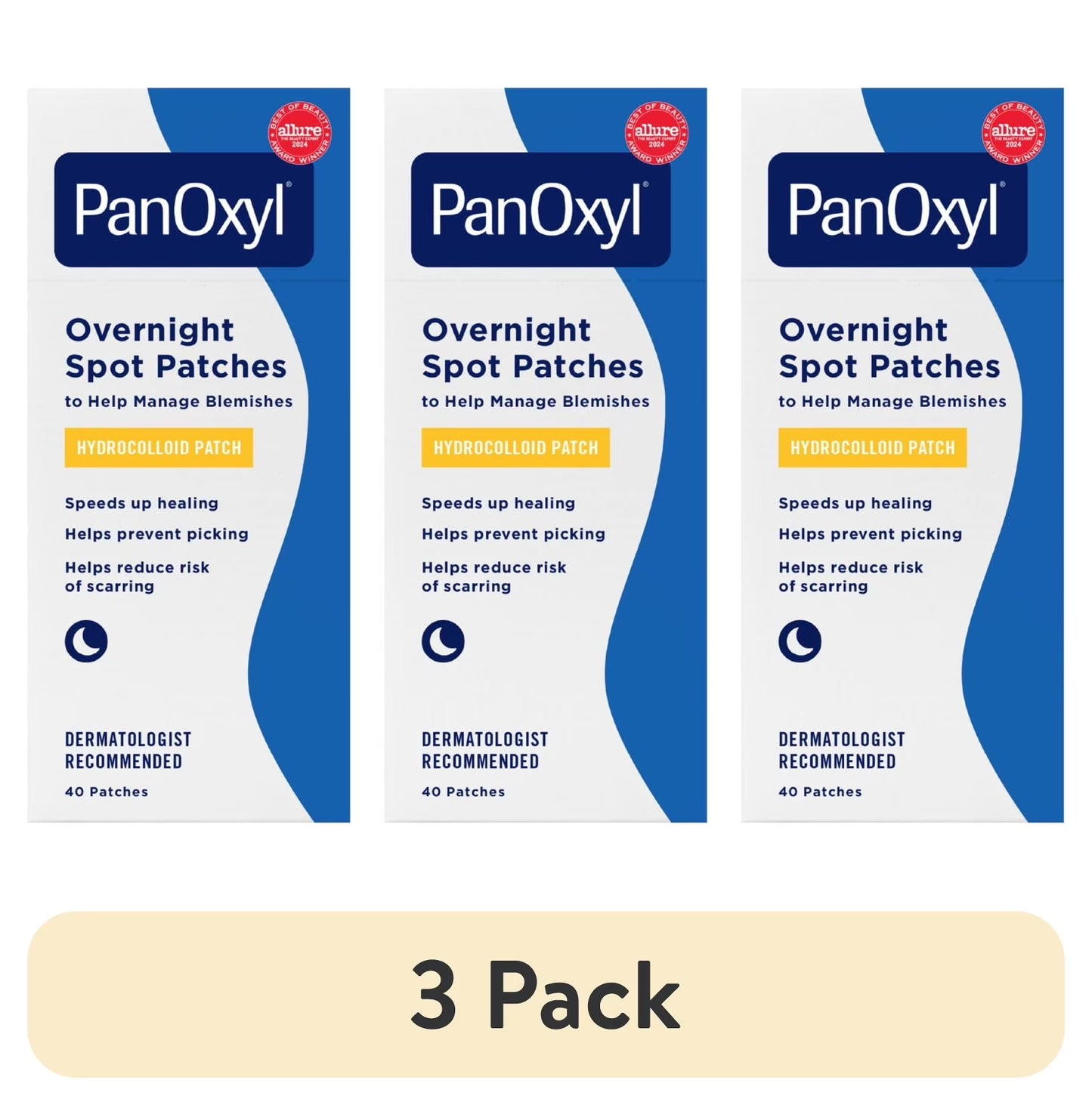 (3 Pack)  PM Overnight Spot Patches, Clear Hydrocolloid Dots, 40Ct