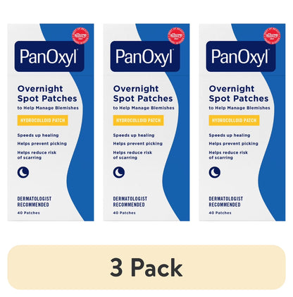 (3 Pack)  PM Overnight Spot Patches, Clear Hydrocolloid Dots, 40Ct