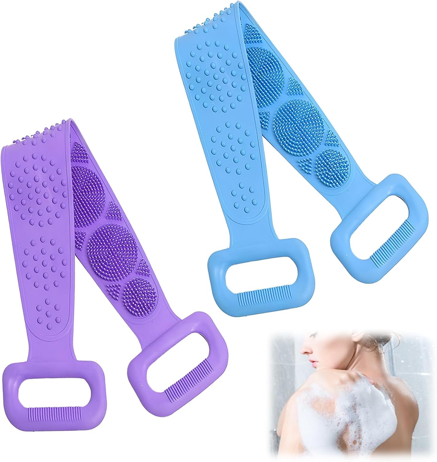 Silicone Body Scrubber for Shower,Silicone Back Body Scrubber with Handle,27.5 Inch Exfoliating Deep Clean Bath Body Brush Scrubber for Men and Women-2 PCS