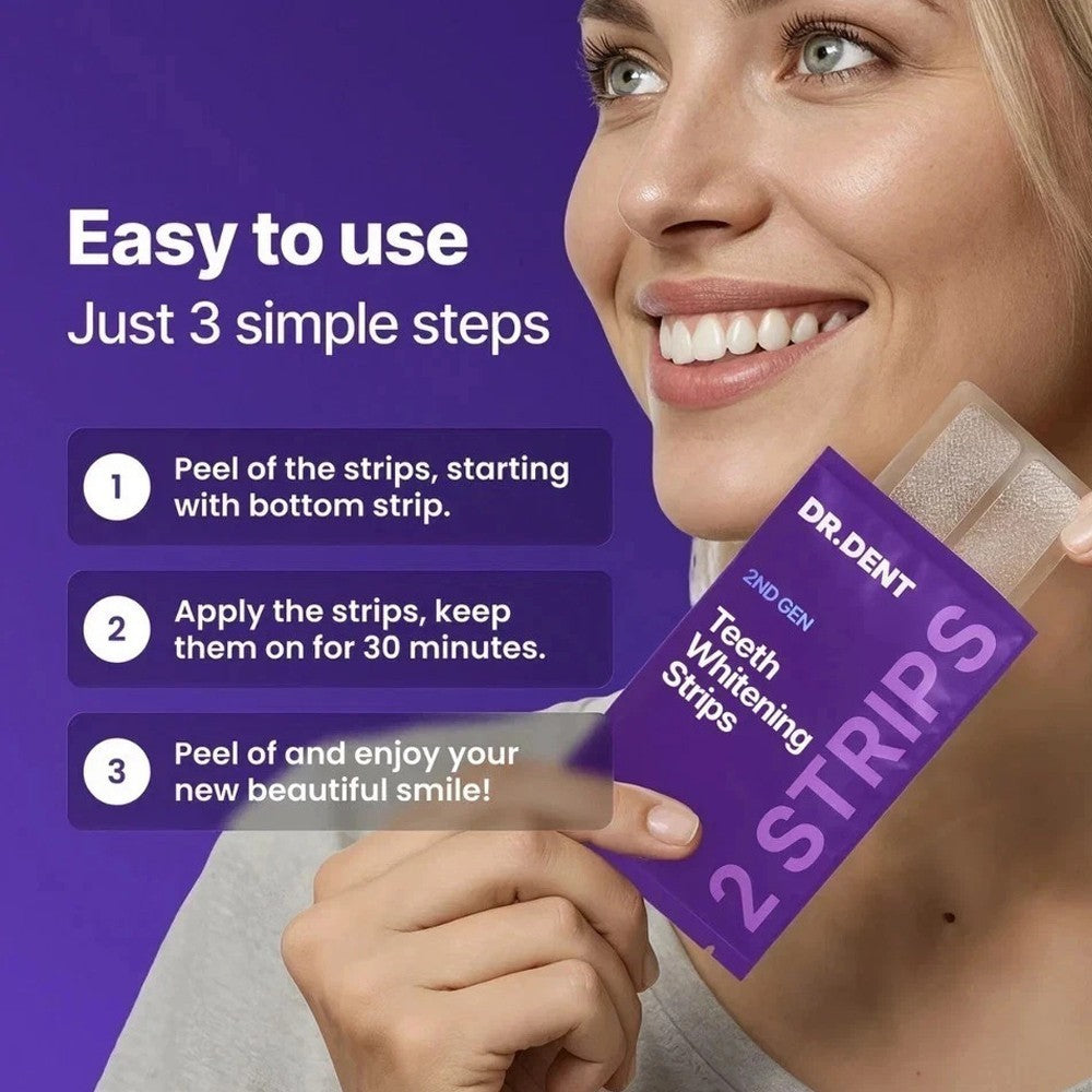 Experience a Brighter Smile with DR.DENT Purple Teeth Whitening Strips - 14 Easy-to-Use, Peroxide Free Strips