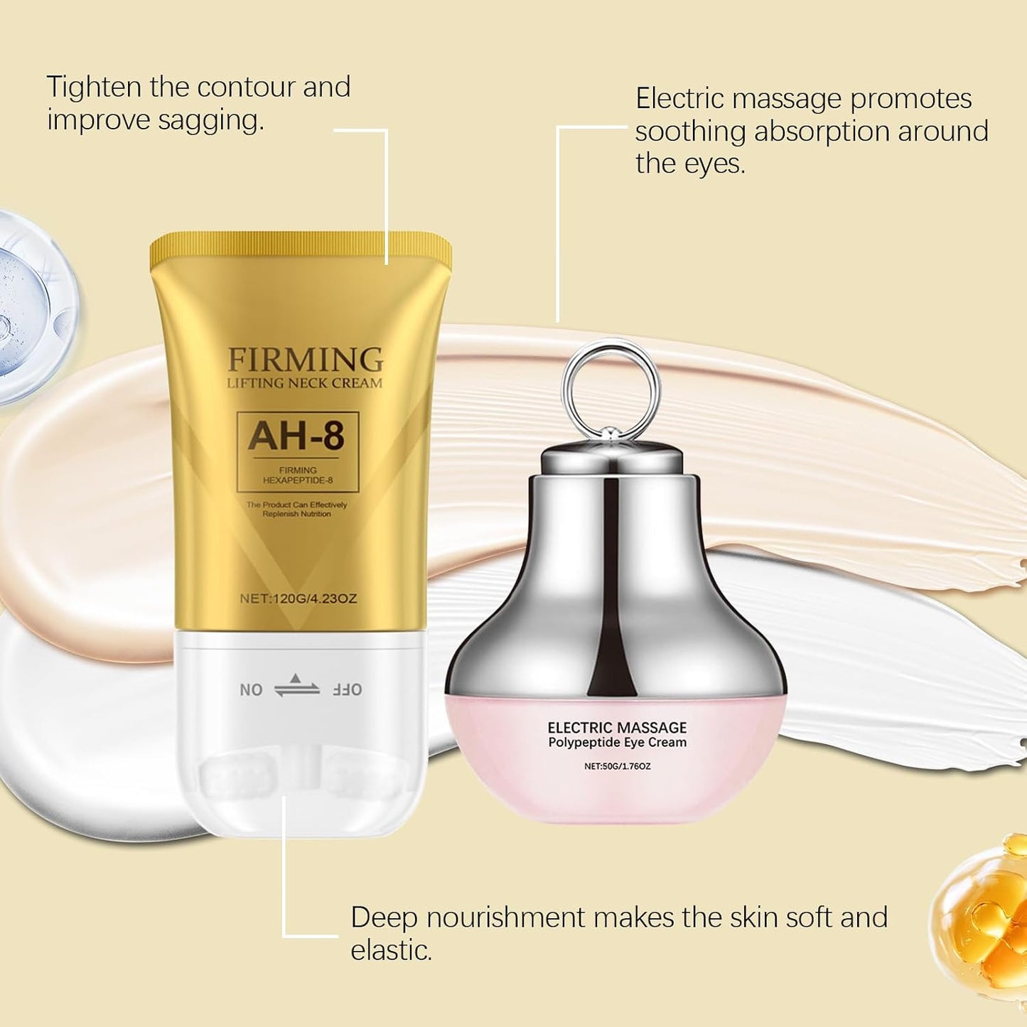 AH-8 Neck and Eye Cream Set with Electric Massage Tightening, Anti-Wrinkle Treatment with Red Light, Deep Moisturizer Bundle Care (Neck and Eye Cream)