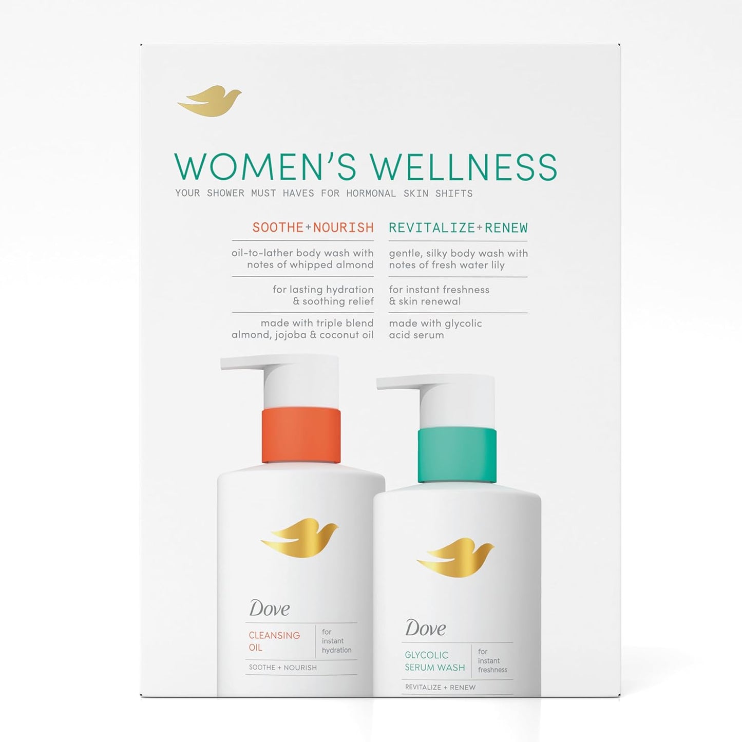 Dove Body Wash 2 Count Limited Edition Gift Pack to Moisturize and Control Odor from Hormonal Skin Shifts 14.2 Fl oz