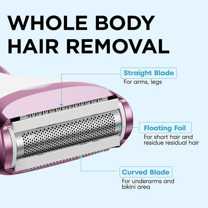Electric Razor - Shaver - Trimmer for Women: 2 in 1 Painless Body Razors and Facial Hair Remover - Rechargeable Hair Removal Kit for Face Body Leg Bikini Underarm Arm