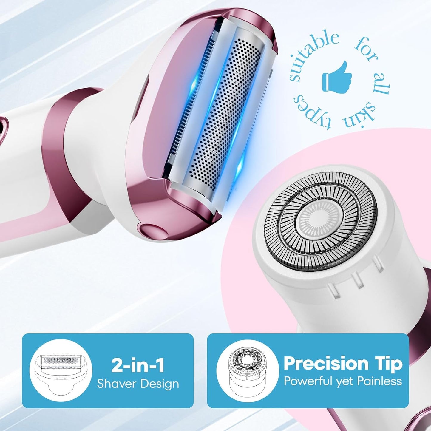 Electric Razor - Shaver - Trimmer for Women: 2 in 1 Painless Body Razors and Facial Hair Remover - Rechargeable Hair Removal Kit for Face Body Leg Bikini Underarm Arm