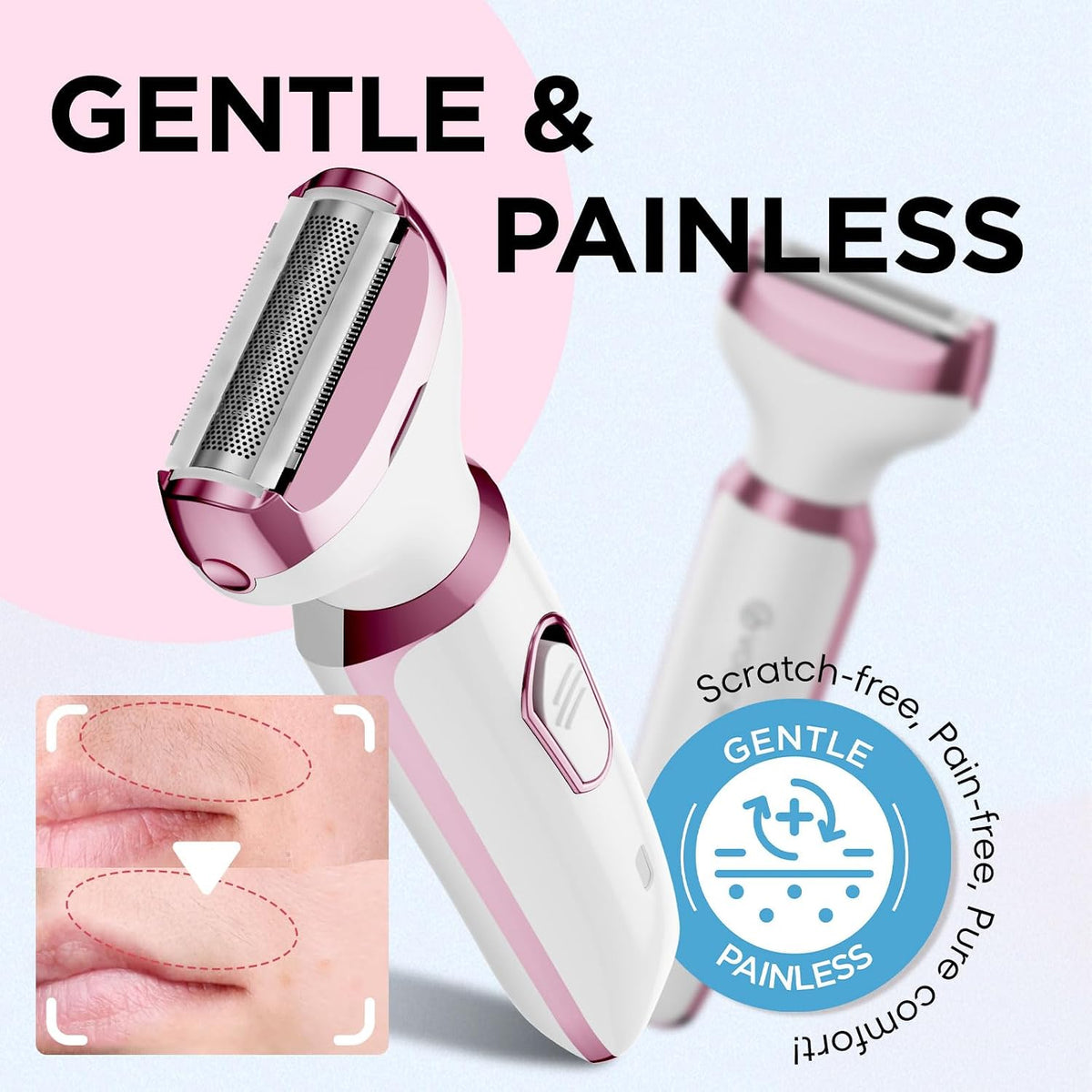 Electric Razor - Shaver - Trimmer for Women: 2 in 1 Painless Body Razors and Facial Hair Remover - Rechargeable Hair Removal Kit for Face Body Leg Bikini Underarm Arm