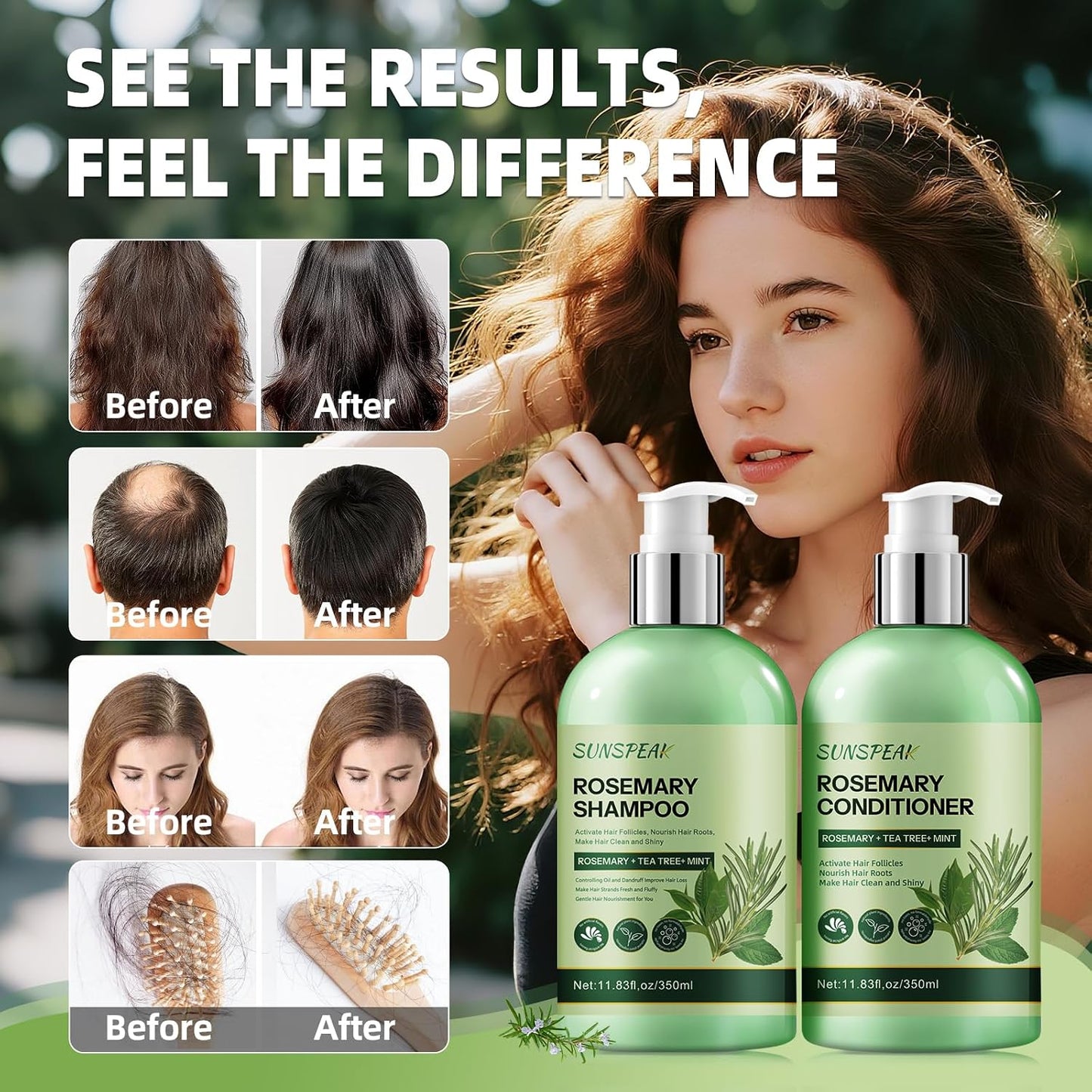 Rosemary Hair Growth Shampoo and Conditioner Set: Thickness & anti Hair Loss Shampoo and Conditioner with Tea Tree Oil Mint Biotin – Strengthening Formula for Men & Women, Thinning & Damaged Hair Care