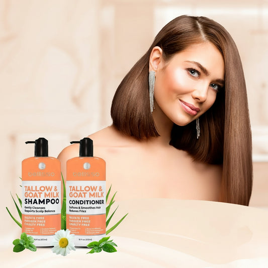 Beef Tallow Shampoo and Conditioner Set with Goat Milk 16.9 Fl Oz Pack of 2 Sulfate Free Moisture for Women Men for Dry Itchy Scalp Hydrating Thickening Volume Care for Thinning Hair