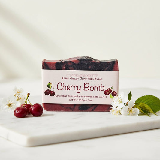 Natural Goat Milk Soap Bar – Cherry Bomb Charcoal Scrub