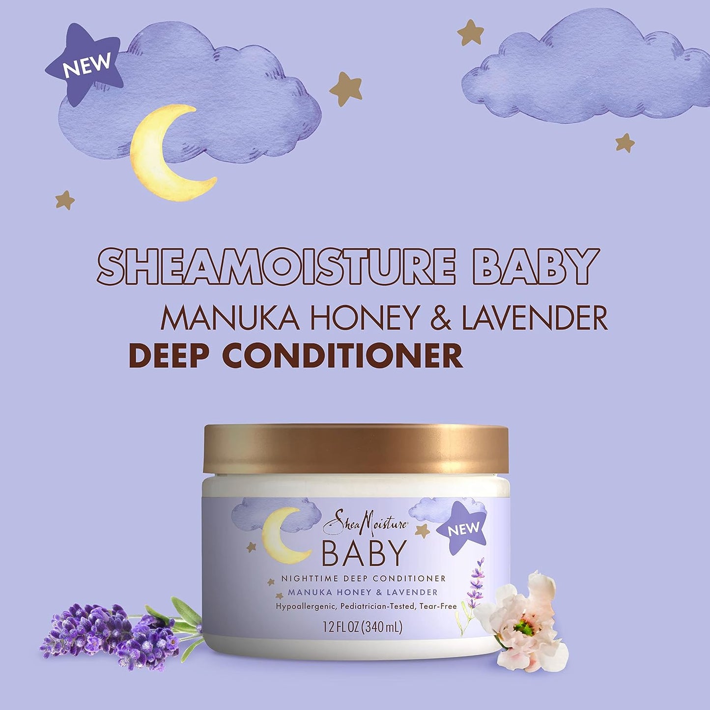 Sheamoisture Baby Deep Conditioner Manuka Honey & Lavender for Delicate Hair and Skin Nighttime Skin and Hair Care Regimen 12 Oz