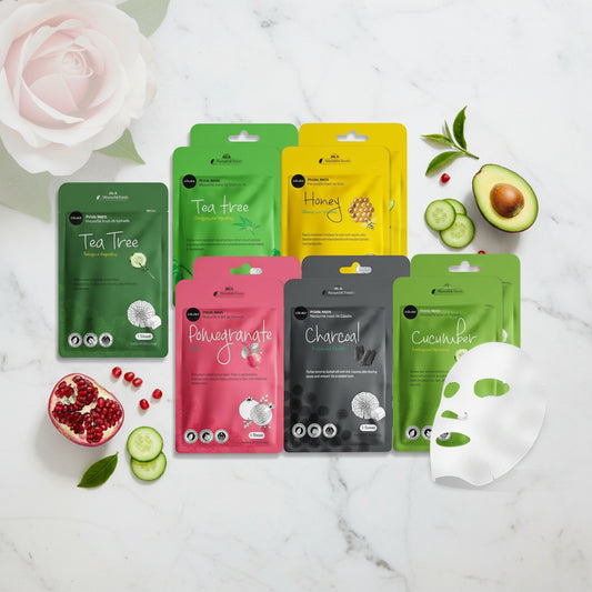 Celavi Essence Facial Face Mask Paper Sheet Korea Skin Care Moisturizing 12 Pack (Mix - 2 of Each)