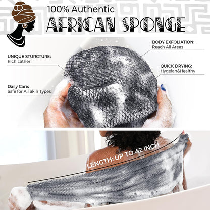 African Net Sponge Authentic - Exfoliating Back Scrub Bath Sponge with Knots - Afro Scrub Body Scrubber Exfoliator Washcloth - African Body Care Daily Use Shower Essentials