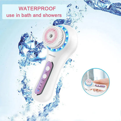 Electric Face Scrubber Exfoliator Facial Cleansing Brush with 5 Brush Heads for Skin Care Exfoliating Massager Deep Cleansing
