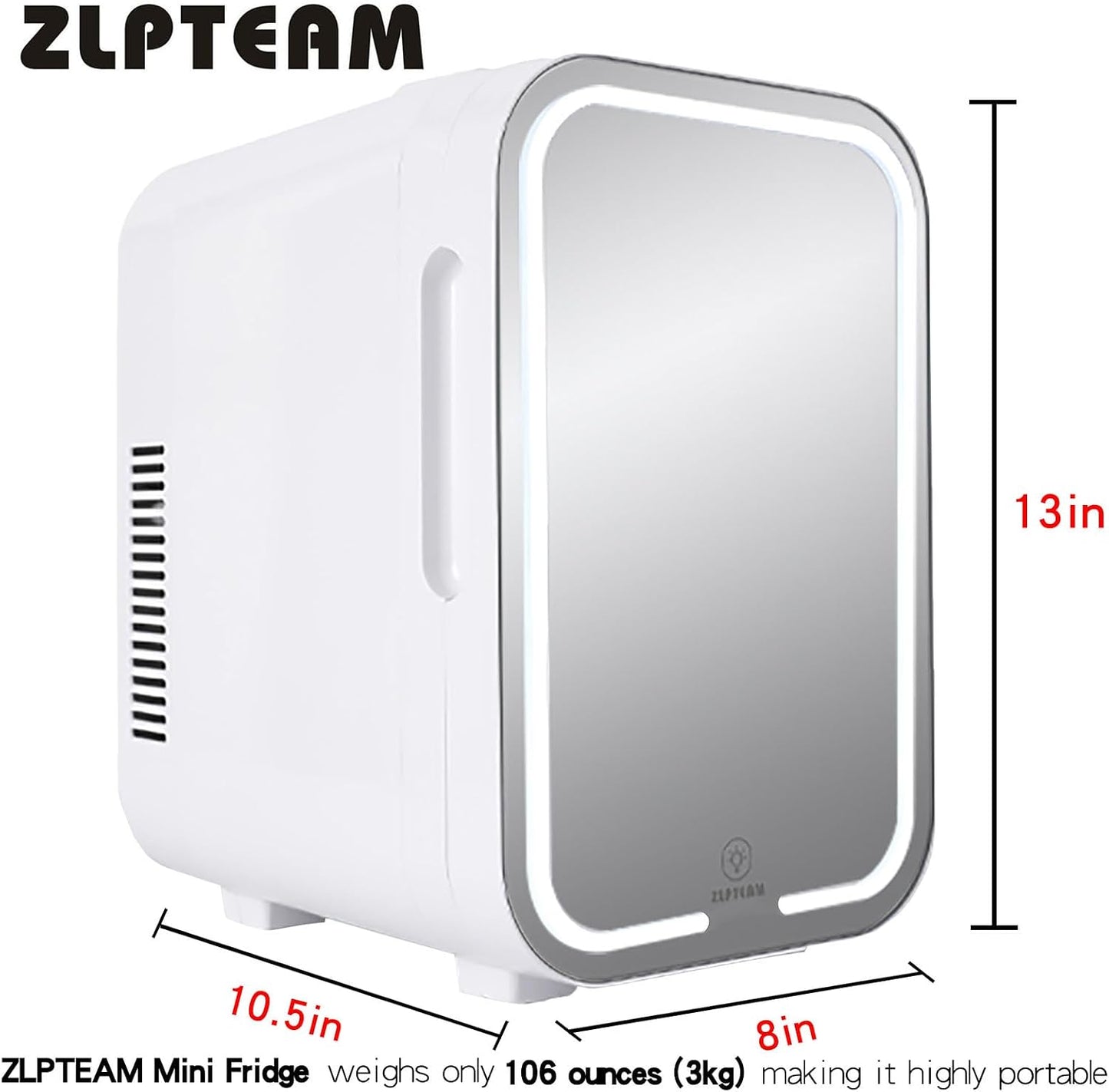 Mini Fridge with Mirror Door & Adjustable LED Lights - 8L Cosmetic Skincare Fridge for Bedroom,Dorm,Mini Car Refrigerator Portable Quiet Cooling,Gift for Women