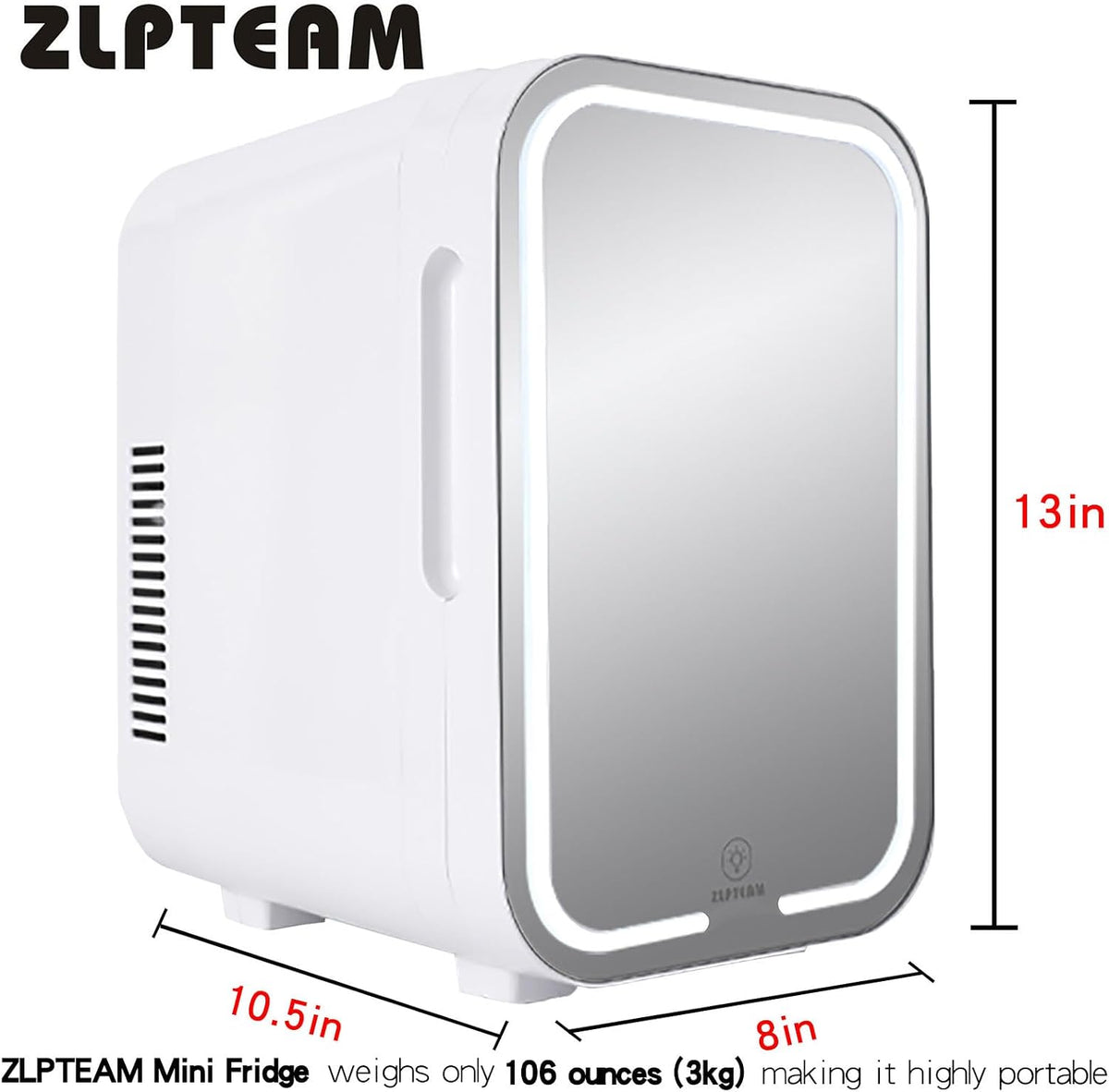 Mini Fridge with Mirror Door & Adjustable LED Lights - 8L Cosmetic Skincare Fridge for Bedroom,Dorm,Mini Car Refrigerator Portable Quiet Cooling,Gift for Women