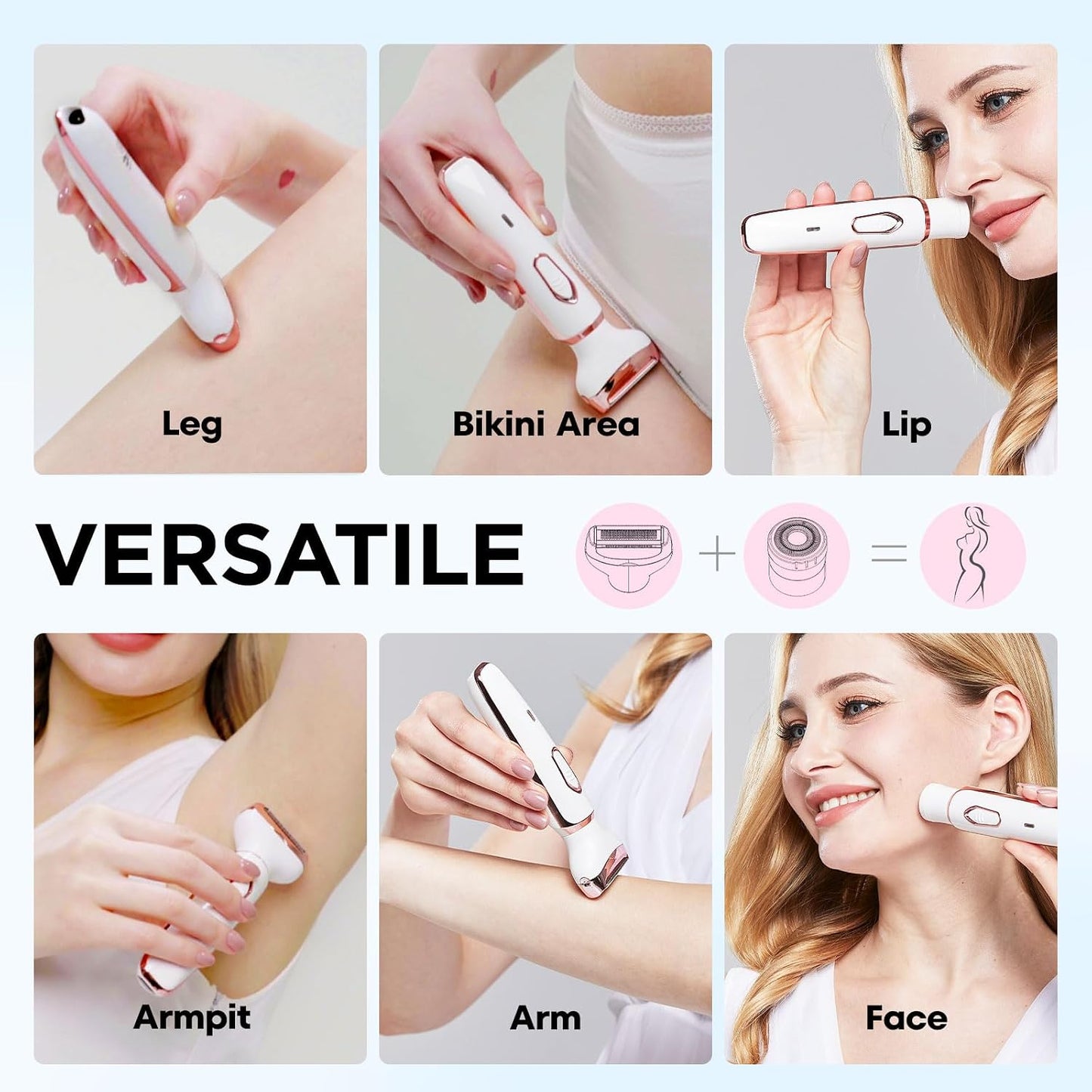 Electric Razor - Shaver - Trimmer for Women: 2 in 1 Painless Body Razors and Facial Hair Remover - Rechargeable Hair Removal Kit for Face Body Leg Bikini Underarm Arm