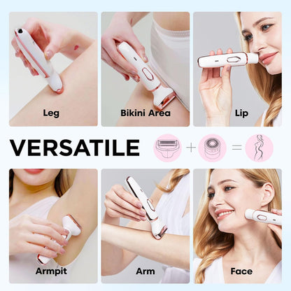 Electric Razor - Shaver - Trimmer for Women: 2 in 1 Painless Body Razors and Facial Hair Remover - Rechargeable Hair Removal Kit for Face Body Leg Bikini Underarm Arm