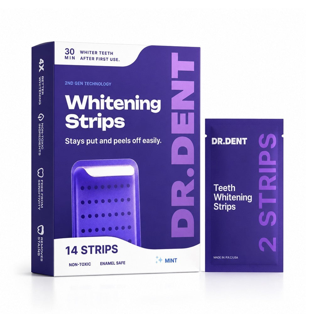 Experience a Brighter Smile with DR.DENT Purple Teeth Whitening Strips - 14 Easy-to-Use, Peroxide Free Strips