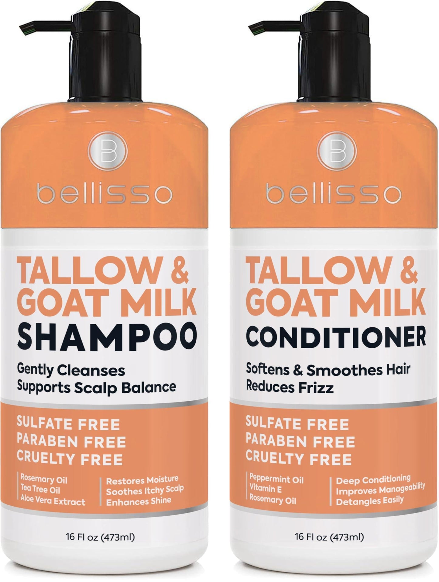 Beef Tallow Shampoo and Conditioner Set with Goat Milk 16.9 Fl Oz Pack of 2 Sulfate Free Moisture for Women Men for Dry Itchy Scalp Hydrating Thickening Volume Care for Thinning Hair