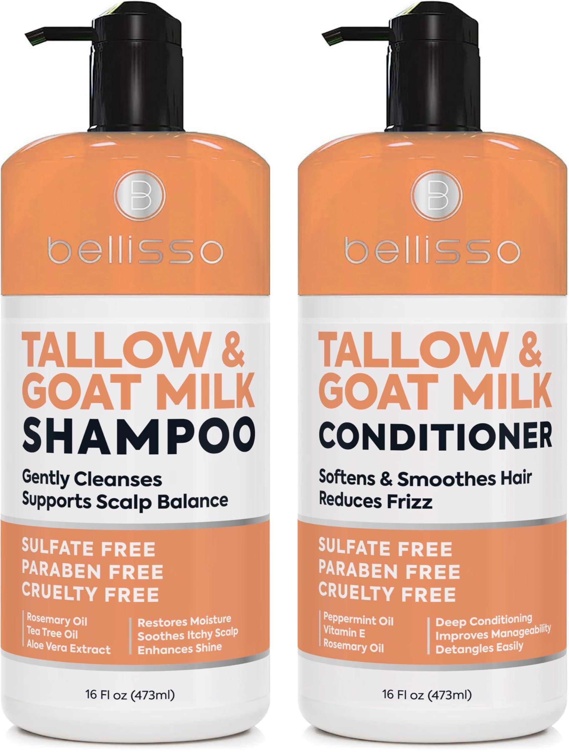 Beef Tallow Shampoo and Conditioner Set with Goat Milk 16.9 Fl Oz Pack of 2 Sulfate Free Moisture for Women Men for Dry Itchy Scalp Hydrating Thickening Volume Care for Thinning Hair
